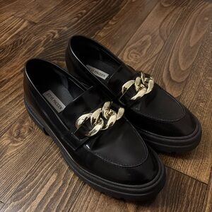 Steve Madden Black Platform Loafers with Gold Accent